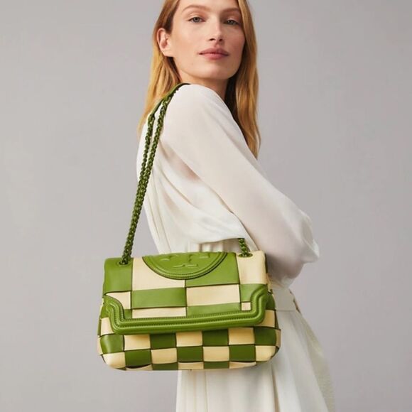 Tory Burch Handbags - TORY BURCH RARE FLEMING GREEN CREAM PATCHWORK CROSSBODY